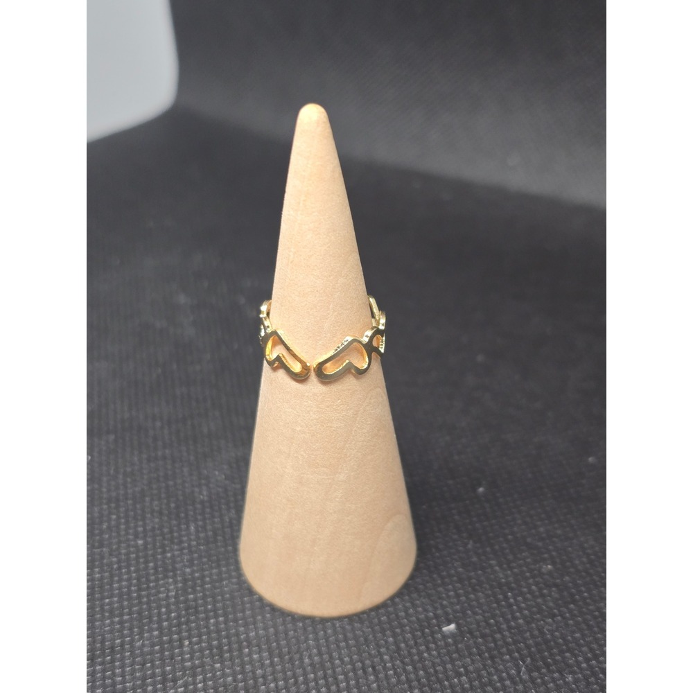 Gold Tone Interlocking Open Heart Band Ring Dainty Romantic Jewelry Adjustable